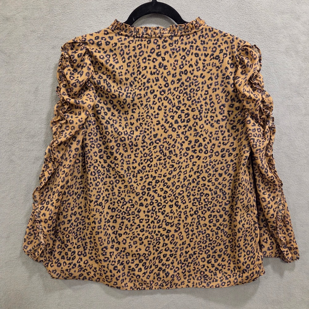 CeCe Ruffle Ruched Leopard Print Blouse Women's Size Small Office Romantic Chic - Picture 6 of 14
